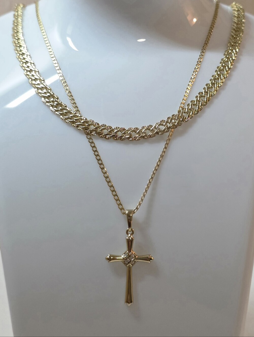 Cross Knot Pendant Espanol 20" & Cuban 24" Layered Necklace Set